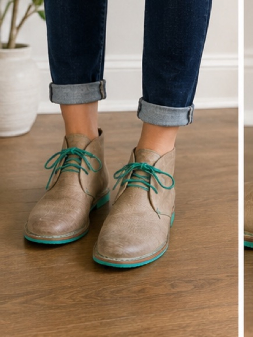 EUC Cole Haan Nike Air Leather Desert Chukka Boots Taupe Tan Turquoise US 10.5B - Picture 2 of 11